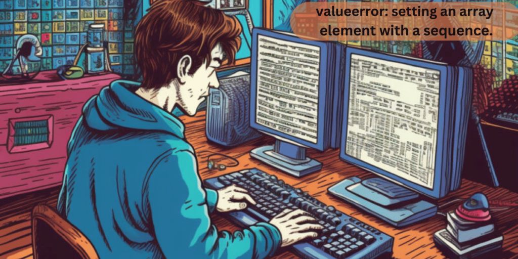 This emage showing a valueerror setting an array element with a sequence.